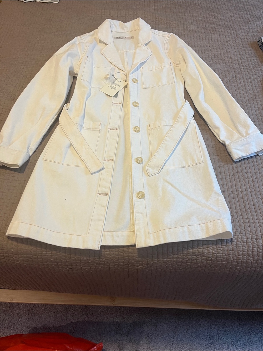 ASOS Cream Button-Front Denim Trench Coat